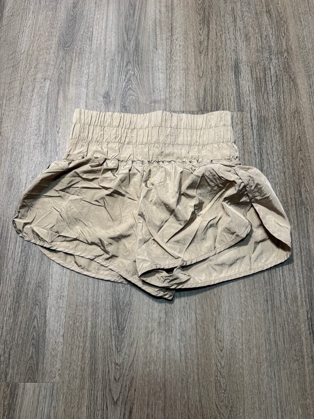 Free People Movement Women's Elastic-Waist Lightweight Beige Shorts